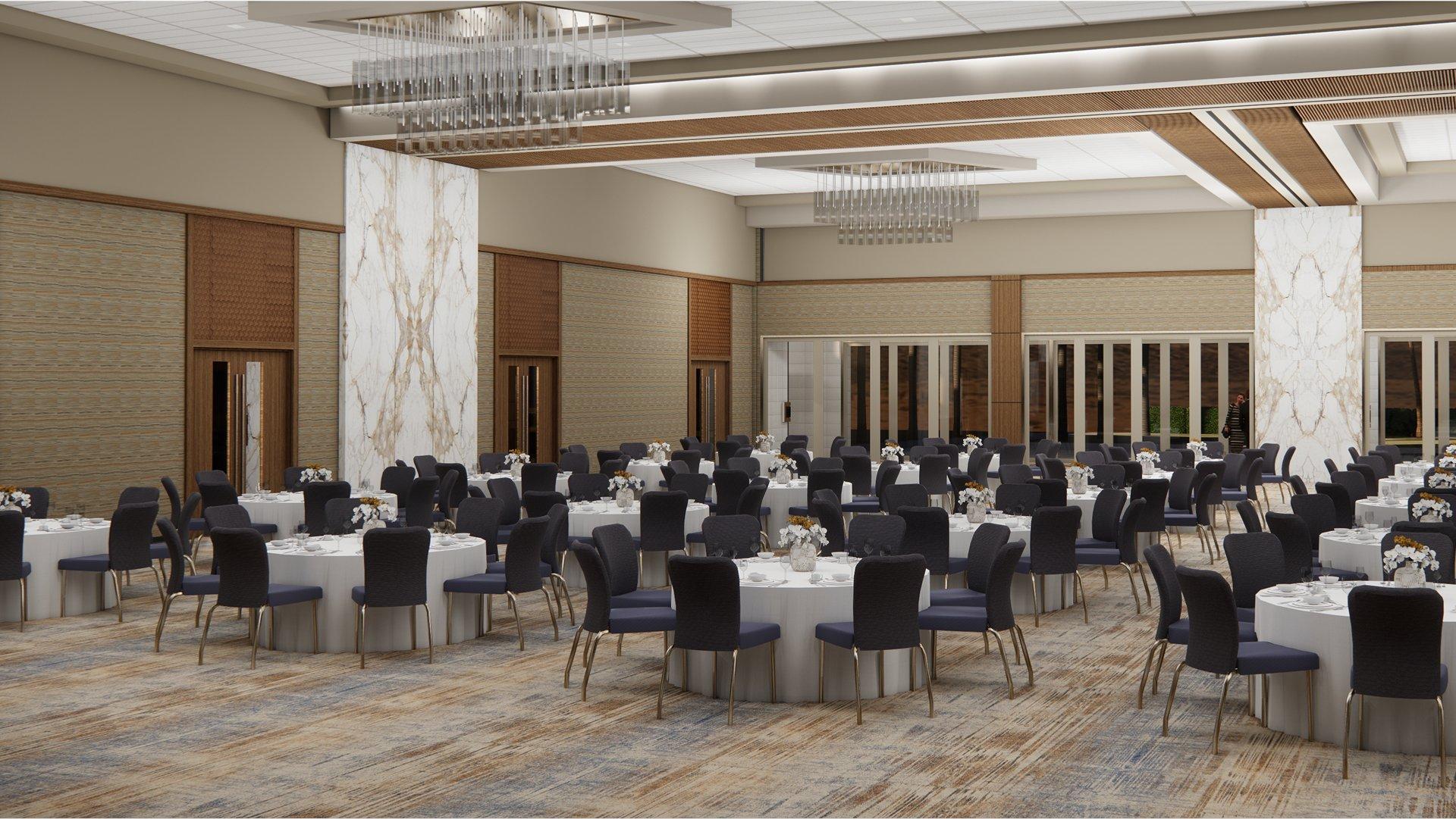 A meetings room set up with table and chairs for a meeting at Black desert Resort